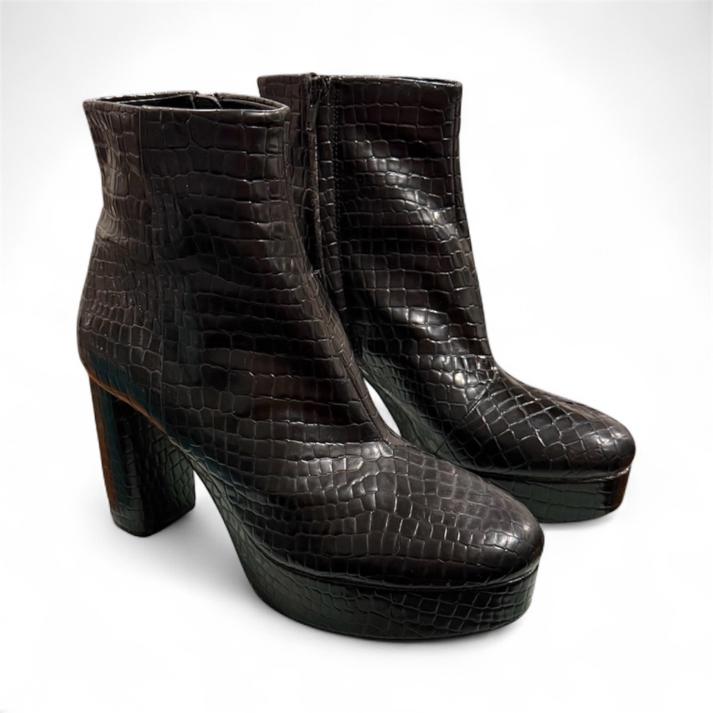 Mix No. 6 Ena Platform Bootie - Black Croc Print - Women’s Size 8-1/2
